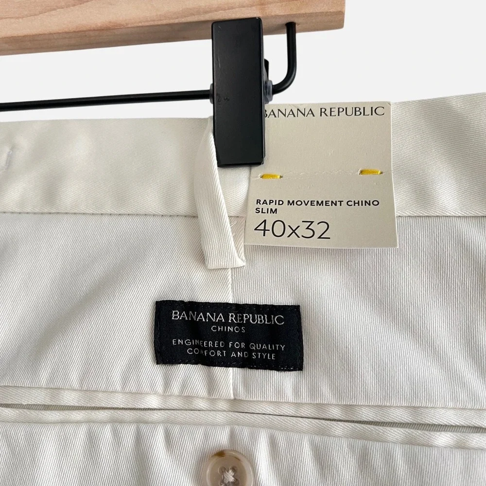Banana Republic Rapid Movement Chino Slim 40x32 Off White Stretch Pants NWT